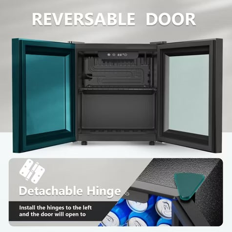 Simzlife 1.3 Cu.Ft/55 Cans Mini Beverage Refrigerator, Portable Fridge with Reversible Glass Door,Adjustable Shelves, Digital Control,LED Light, Black