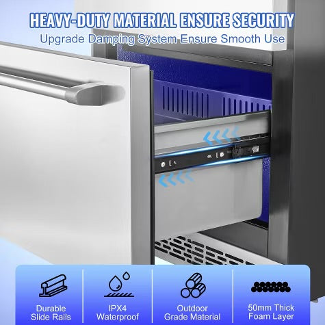 VEVOR 24 inch Undercounter Refrigerator, 2 Drawer Refrigerator with Different Temperature, 4.87 Cu.ft, Waterproof Under Counter Freezer Fridge