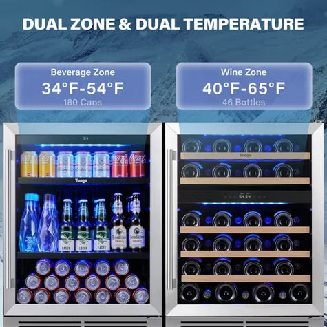 Yeego 48-Inch Wide Dual Zone 2-Pack 92 Bottle Built-In Wine Cooler Refrigerator