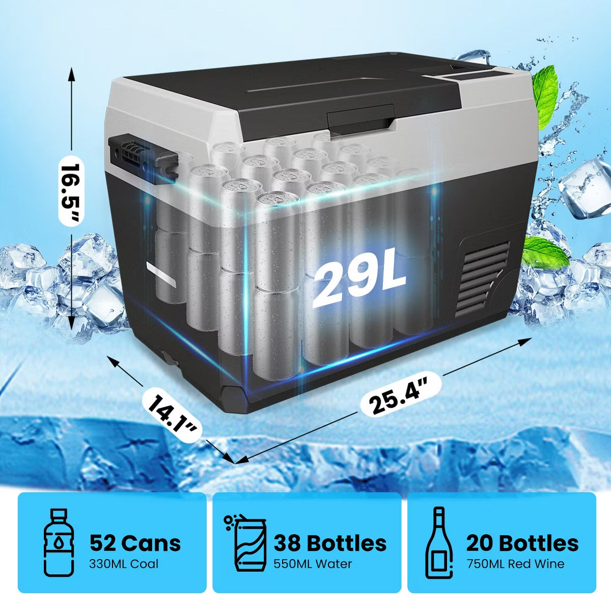 12 Volt Smart Refrigerator for Car 31 QT Portable Electric Cooler with Dual Zone and Wheels Long-Lasting Car Fridge for Travel, Blue