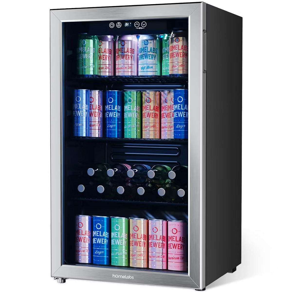 hOmelabs Beverage Refrigerator with Glass Door for Soda, Beer or Wine, 120-Can Capacity - Portable Mini Fridge and Cooler Machine for Office and Bars