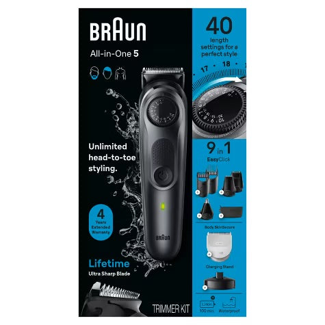 BRAUN ALL-IN-ONE STYLE KIT SERIES 5 AIO5490 RECHARGEABLE 9-IN-1 BODY, BEARD & HAIR TRIMMER