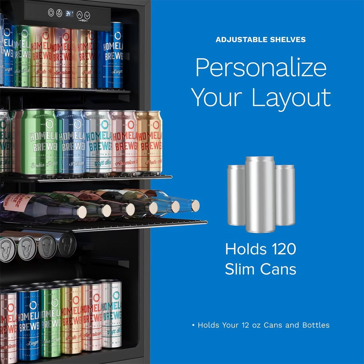 hOmelabs Beverage Refrigerator with Glass Door for Soda, Beer or Wine, 120-Can Capacity - Portable Mini Fridge and Cooler Machine for Office and Bars