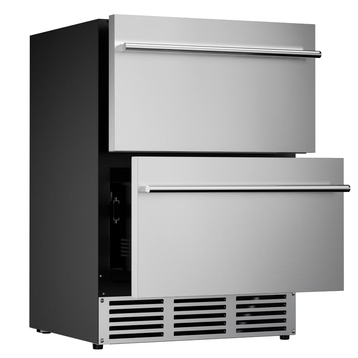 Simzlife 4.9 Cu.ft/180 Cans Mini Beverage Refrigerator, Double Drawer, Movable Grid Organizer, Freestanding Fridge, LED Light, Stainless Steel, Silver