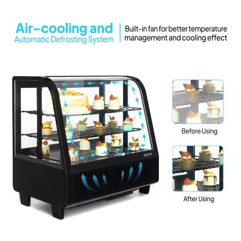 ROVSUN 3.5 Cu.Ft Refrigerator Display Case, Commercial Countertop Display with LED Air-cooling Auto Defrost Sliding Doors