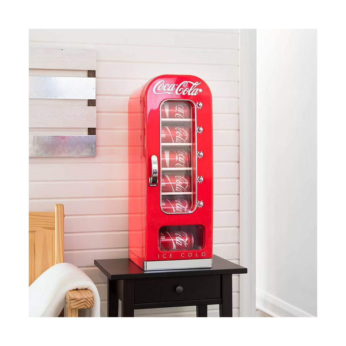 Coca-Cola Vending Machine Mini Fridge 12V DC 110V AC 10 Can Cooler - Red: Countertop Beverage Refrigerator, Thermoelectric