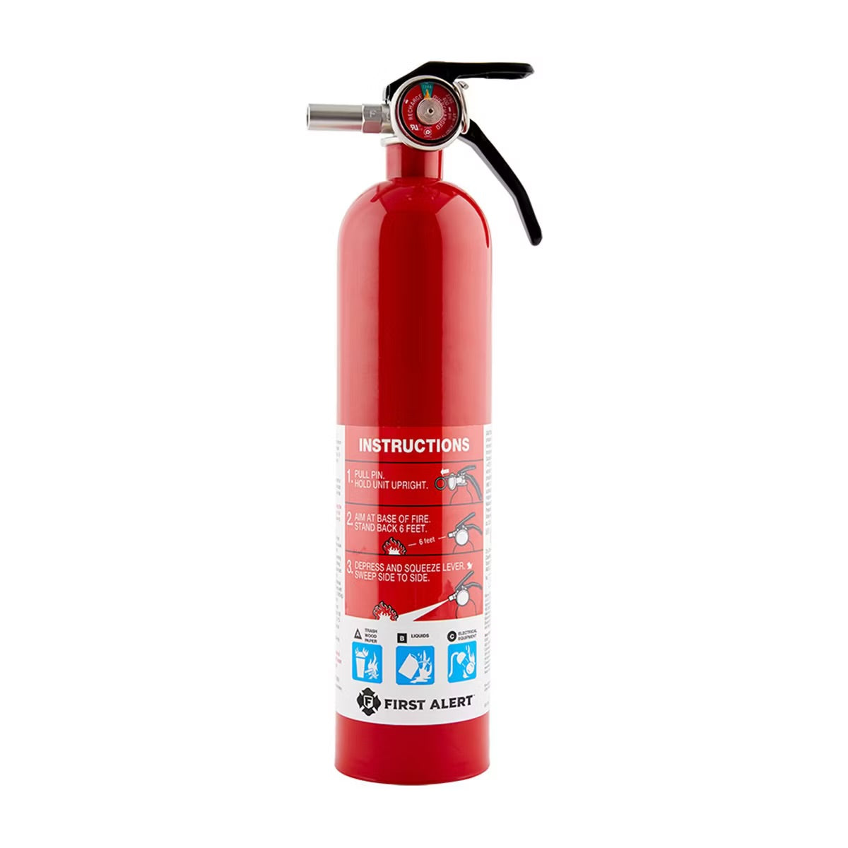 First Alert HOME1 Multipurpose ABC Rechargeable Fire Extinguisher: Steel, 10-Year Warranty, Meets OSHA, UL 1-A:10:BC, Red