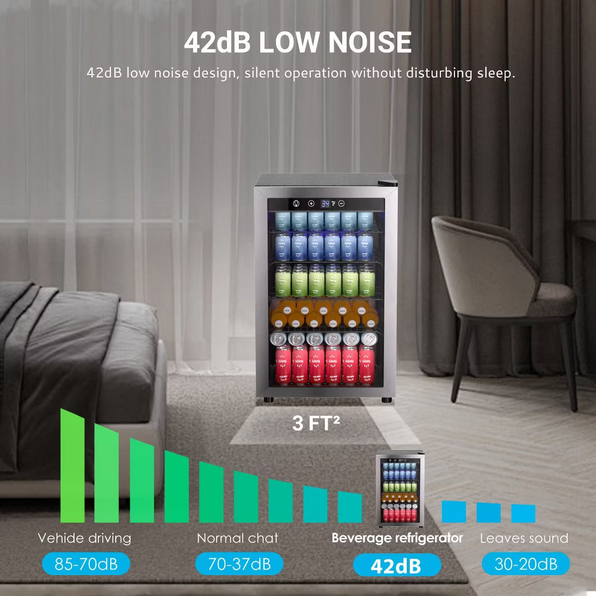 Simzlife Compact Beverage Refrigerator-4.5 Cu.ft/145 Cans, Mini Fridge with Reversible Glass Door&LED Light, Removable Shelves, Quiet&Energy Efficient