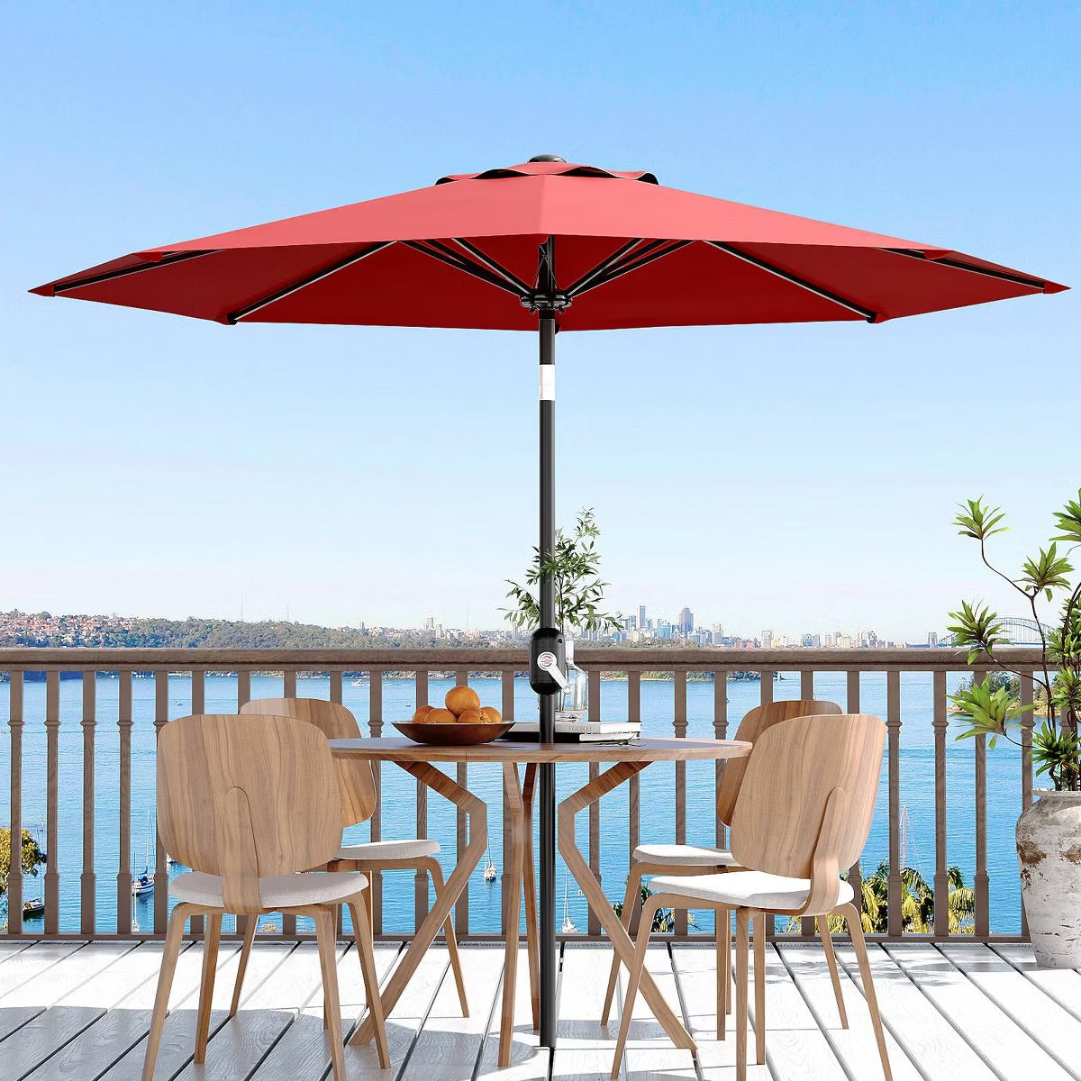 9' Outdoor Patio Umbrella, Outdoor Table Umbrella, Yard Umbrella, Market Umbrella with 8 Sturdy Ribs, Push Button Tilt and Crank