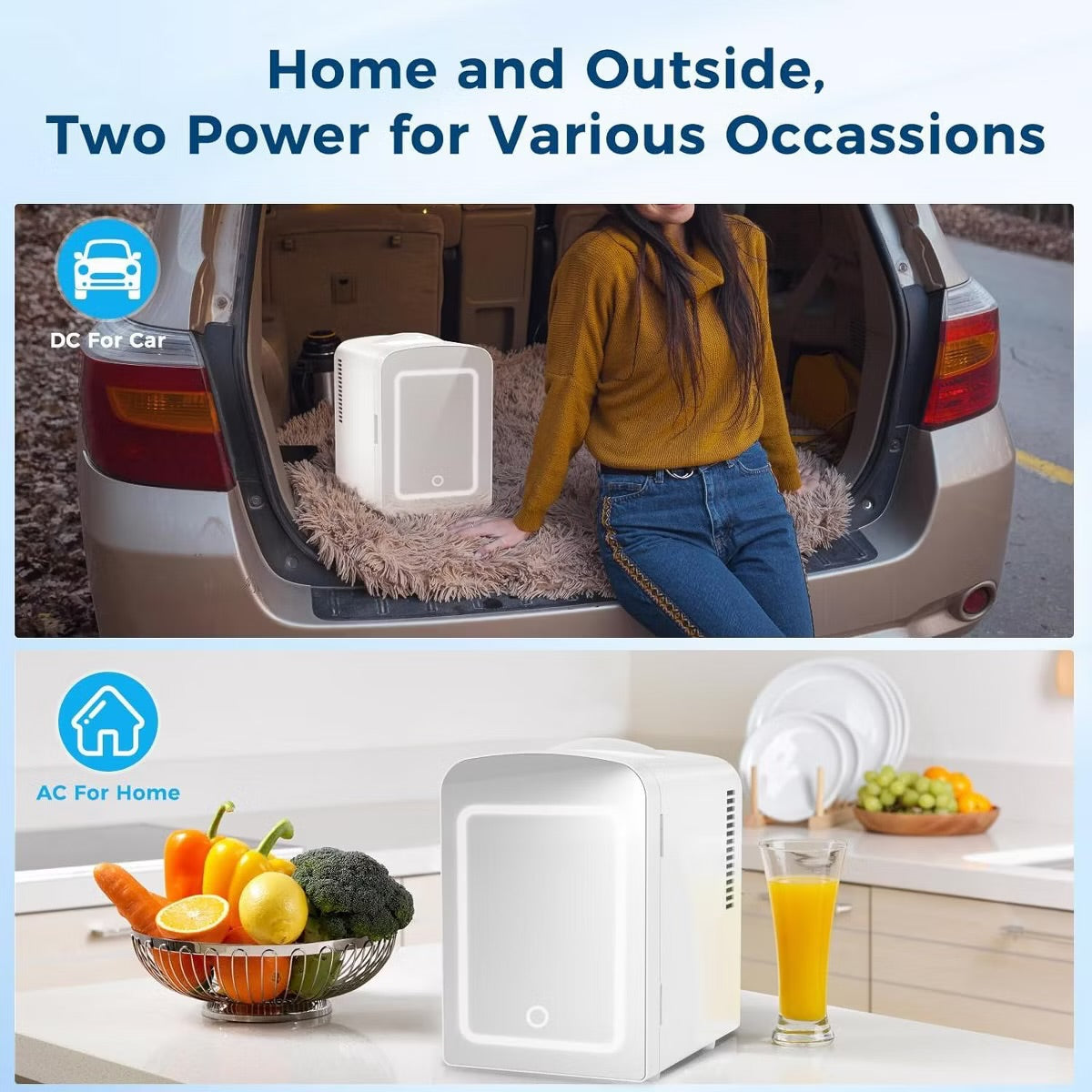 R.W.FLAME Makeup Compact Refrigerator with Mirror, Skin Care, for Bedroom, Car, Office & Dorm, Portable Small Cooler for Cosmetics, White