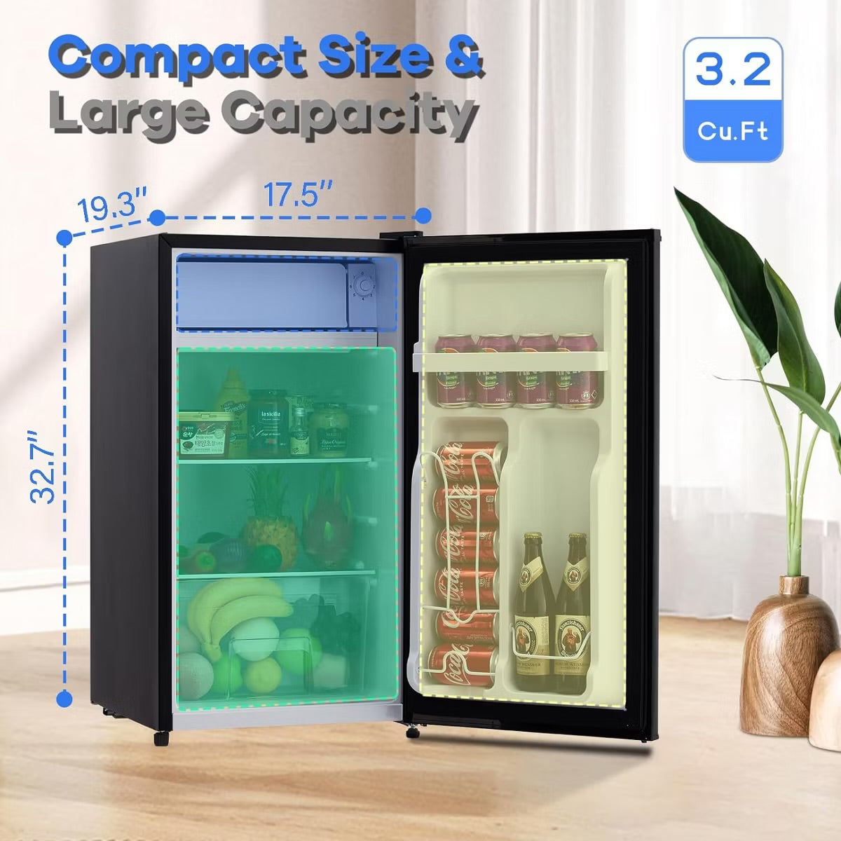 3.2 Cu.Ft Mini Fridge With Freezer