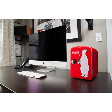 Coca-Cola Polar Bear 4L Cooler/Warmer 12V DC 110V AC Mini Fridge - Red: Thermoelectric Dorm Refrigerator, 6 Can Capacity