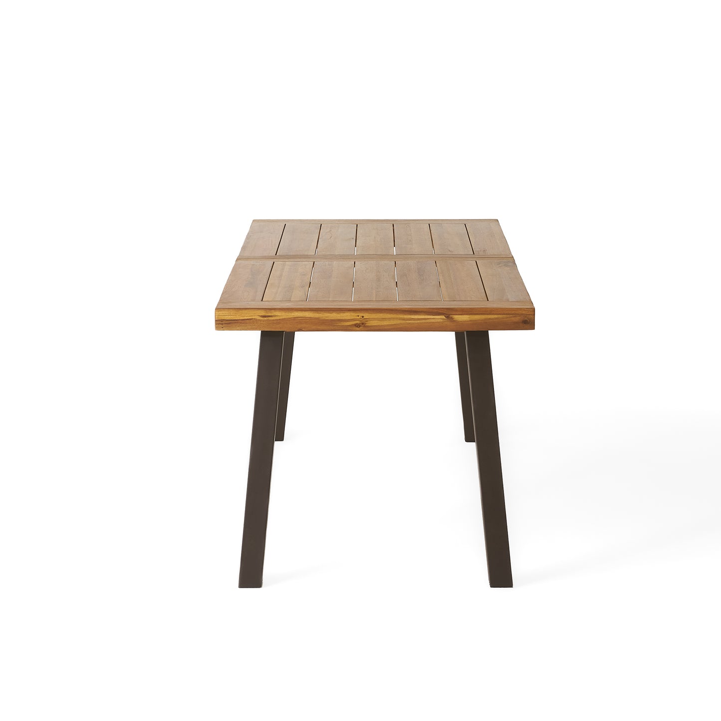 Della Acacia Wood Dining Table, Natural Stained with Rustic Metal, Brown, Grey