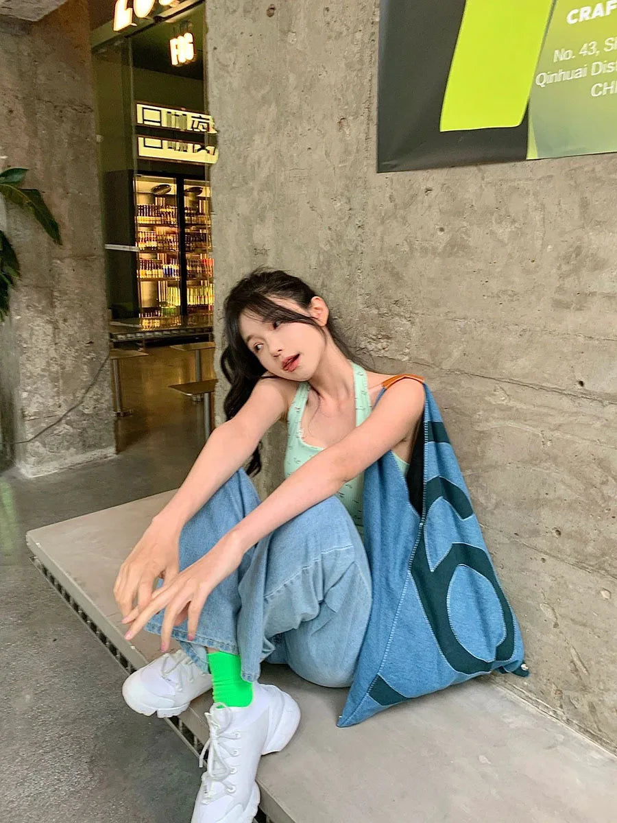 Sac fourre-tout portable unisexe Ins, sac en tissu denim pour adulte, design de niche, nouvelle mode, grande capacité, sac à bandoulière pour les déplacements