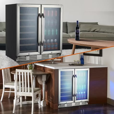 30 inch Wine and Beverage Refrigerator, 96 Cans&33 Bottle - Dual Zone Built-in or Freestanding Fridge