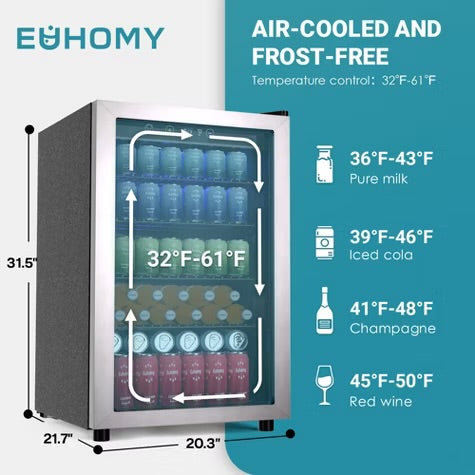 Simzlife Compact Beverage Refrigerator-4.5 Cu.ft/145 Cans, Mini Fridge with Reversible Glass Door&LED Light, Removable Shelves, Quiet&Energy Efficient