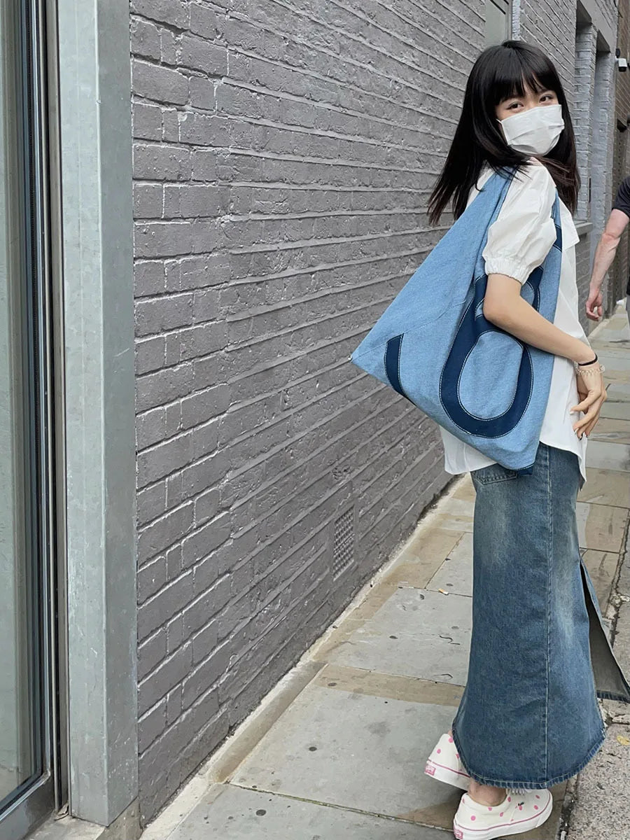 Sac fourre-tout portable unisexe Ins, sac en tissu denim pour adulte, design de niche, nouvelle mode, grande capacité, sac à bandoulière pour les déplacements