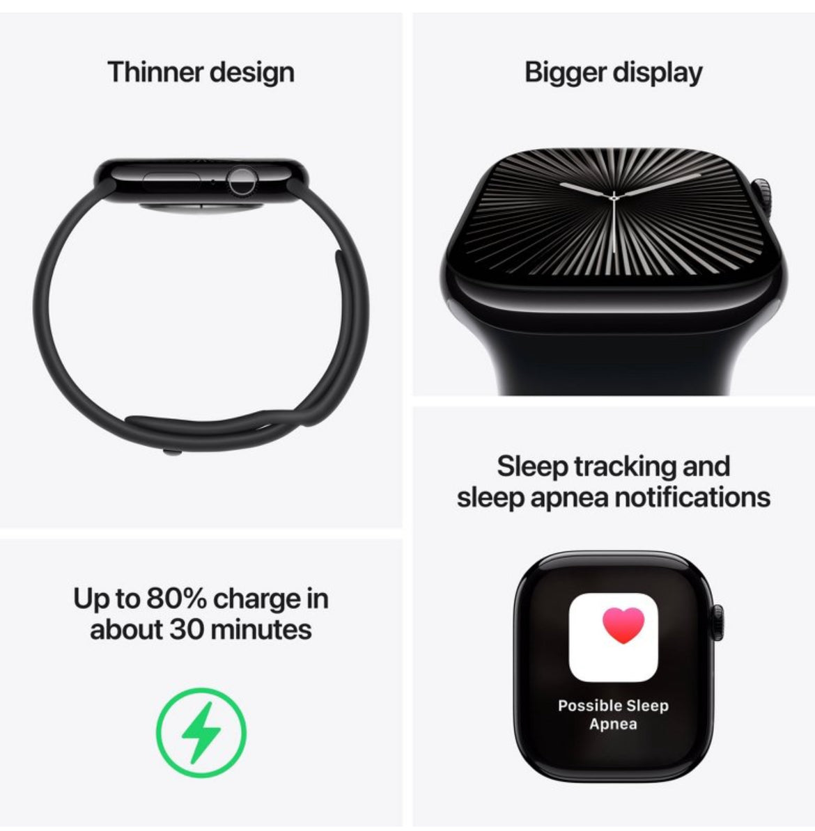 Apple Watch Series 10 GPS 42mm jet Black Aluminum Case with Black Sport Band - S/M
