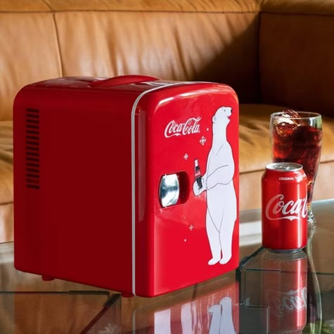 Coca-Cola Polar Bear 4L Cooler/Warmer 12V DC 110V AC Mini Fridge - Red: Thermoelectric Dorm Refrigerator, 6 Can Capacity