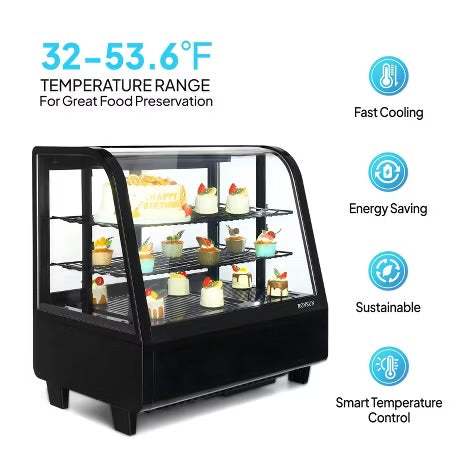 ROVSUN 3.5 Cu.Ft Refrigerator Display Case, Commercial Countertop Display with LED Air-cooling Auto Defrost Sliding Doors