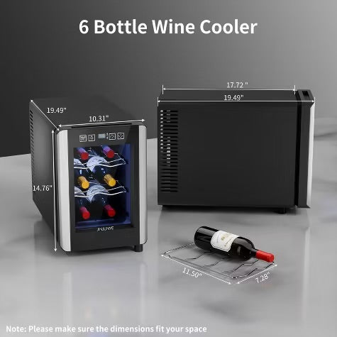 Famapy 6 - Bottle Wine Cooler Refrigerator,Mini Freestanding Wine Cellars for Summer,Countertop Wine Cooler with Digital Temperature Control