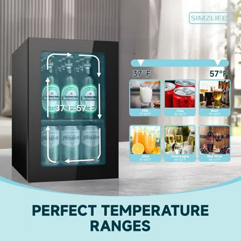 Simzlife 1.6cu.ft Mini Fridge Cooler - Mini Beverage Cooler, Black