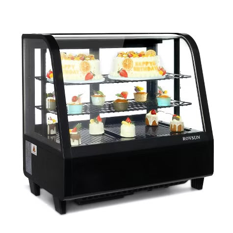 ROVSUN 3.5 Cu.Ft Refrigerator Display Case, Commercial Countertop Display with LED Air-cooling Auto Defrost Sliding Doors