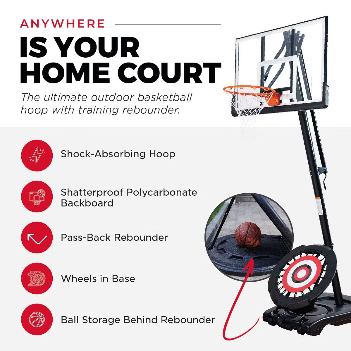 IE Sports Portable Basketball Hoop, Adjustable Height