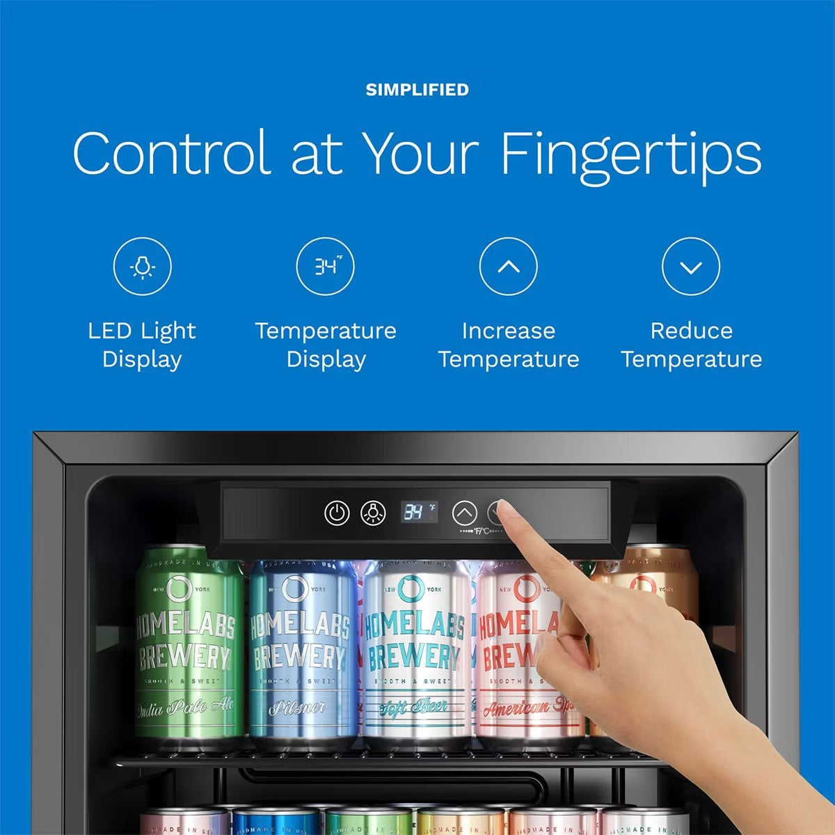 hOmelabs Beverage Refrigerator with Glass Door for Soda, Beer or Wine, 120-Can Capacity - Portable Mini Fridge and Cooler Machine for Office and Bars