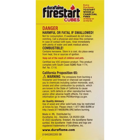 Duraflame 18ct Firestart Cubes: Cowboy, Easy Light, Fireplace & Campfire Safe, Paraffin Wax
