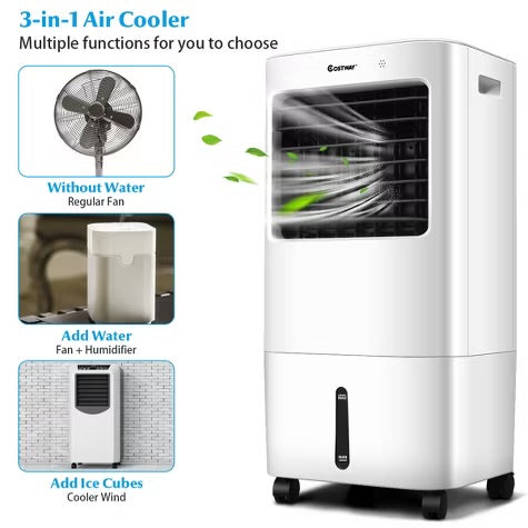 Costway Evaporative Portable Air Cooler Fan & Humidifier with Remote Control 7.5 Timer