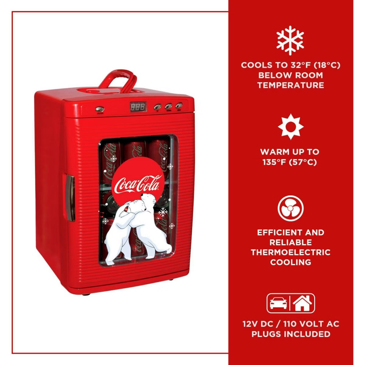 Coca-Cola Polar Bear 28 Can Cooler/Warmer 12V DC 110V AC Mini Fridge - Red: Countertop Beverage Refrigerator, Thermoelectric
