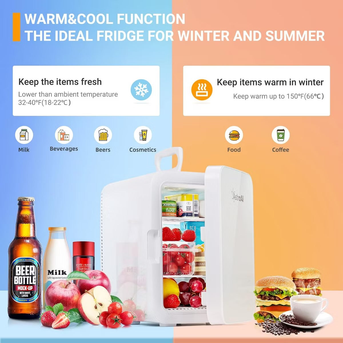 AstroAI Mini Fridge,15 Can 10 Liter Mini Refrigerator Cooler Warmer, AC/DC Thermoelectric Skincare Fridge for Beverage, Bedroom