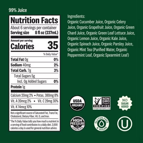 Suja Organic Uber Greens Cold Pressed Juice Drink - 46 fl oz Bottle