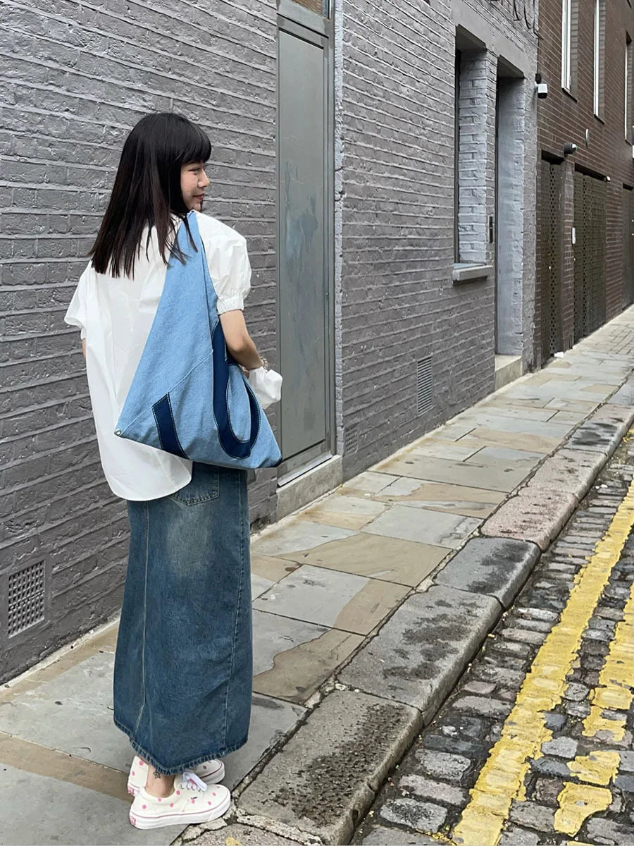 Sac fourre-tout portable unisexe Ins, sac en tissu denim pour adulte, design de niche, nouvelle mode, grande capacité, sac à bandoulière pour les déplacements