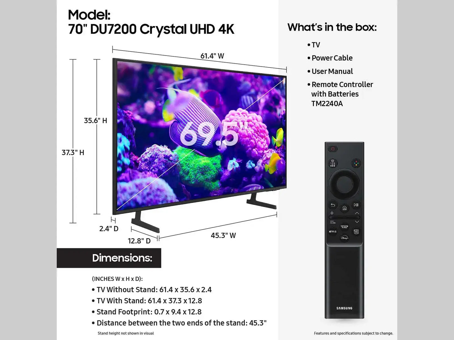 Samsung - 70โ Class DU7200 Series Crystal UHD 4K Smart Tizen TV (2024)