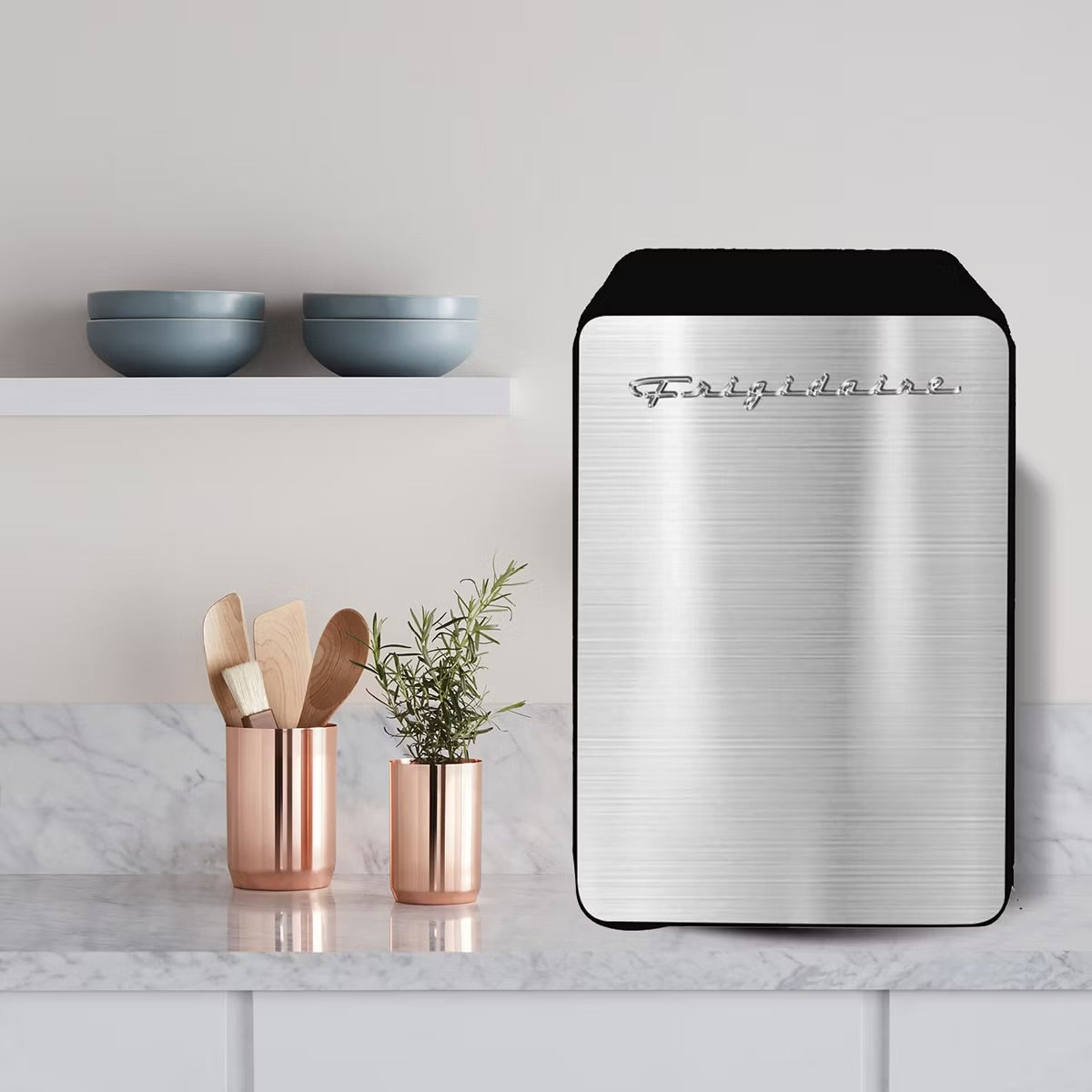 Frigidaire® 0.35-Cu.-Ft. 10-Liter 15-Can Mini Retro Stainless Steel Fridge, Silver