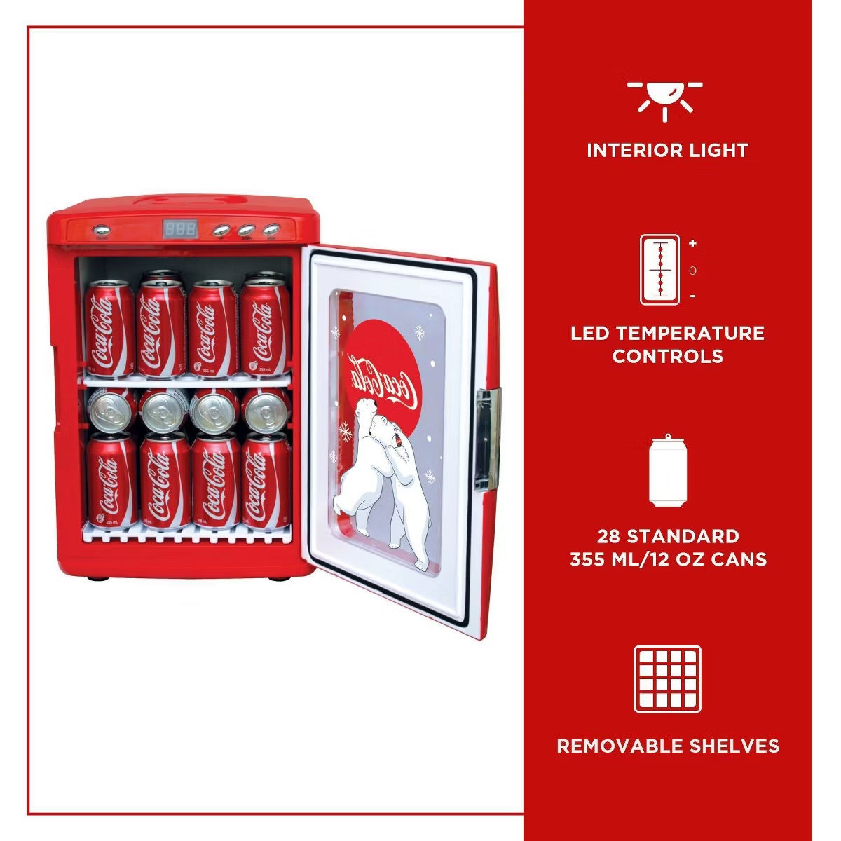 Coca-Cola Polar Bear 28 Can Cooler/Warmer 12V DC 110V AC Mini Fridge - Red: Countertop Beverage Refrigerator, Thermoelectric