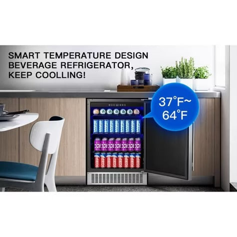 24-inch fridge,180 Cans,304 Stainless Steel Door,LED light,Adjustable shelves,Quiet Compressor,Smart digital control cooler,Automatic defrosting