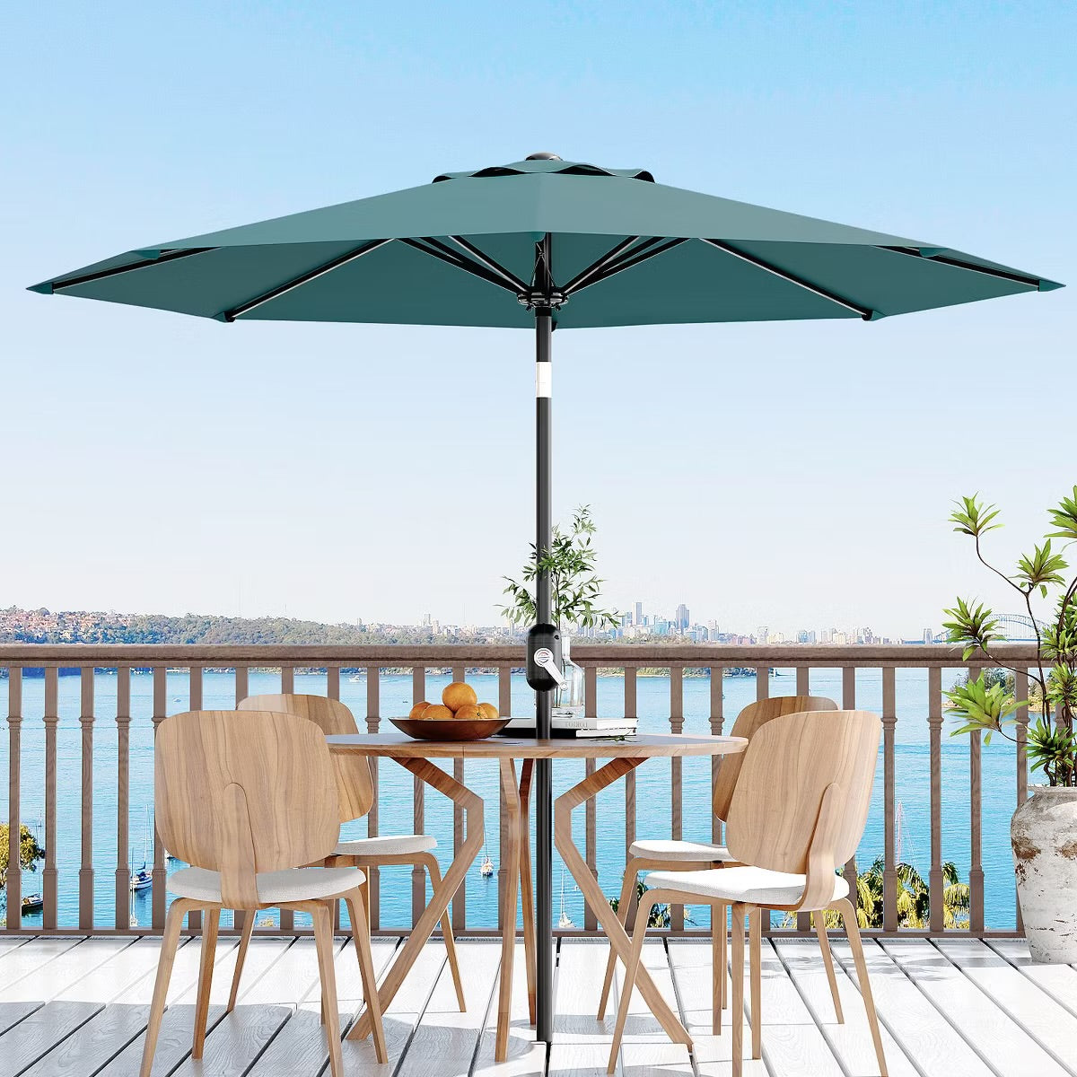 9' Outdoor Patio Umbrella, Outdoor Table Umbrella, Yard Umbrella, Market Umbrella with 8 Sturdy Ribs, Push Button Tilt and Crank