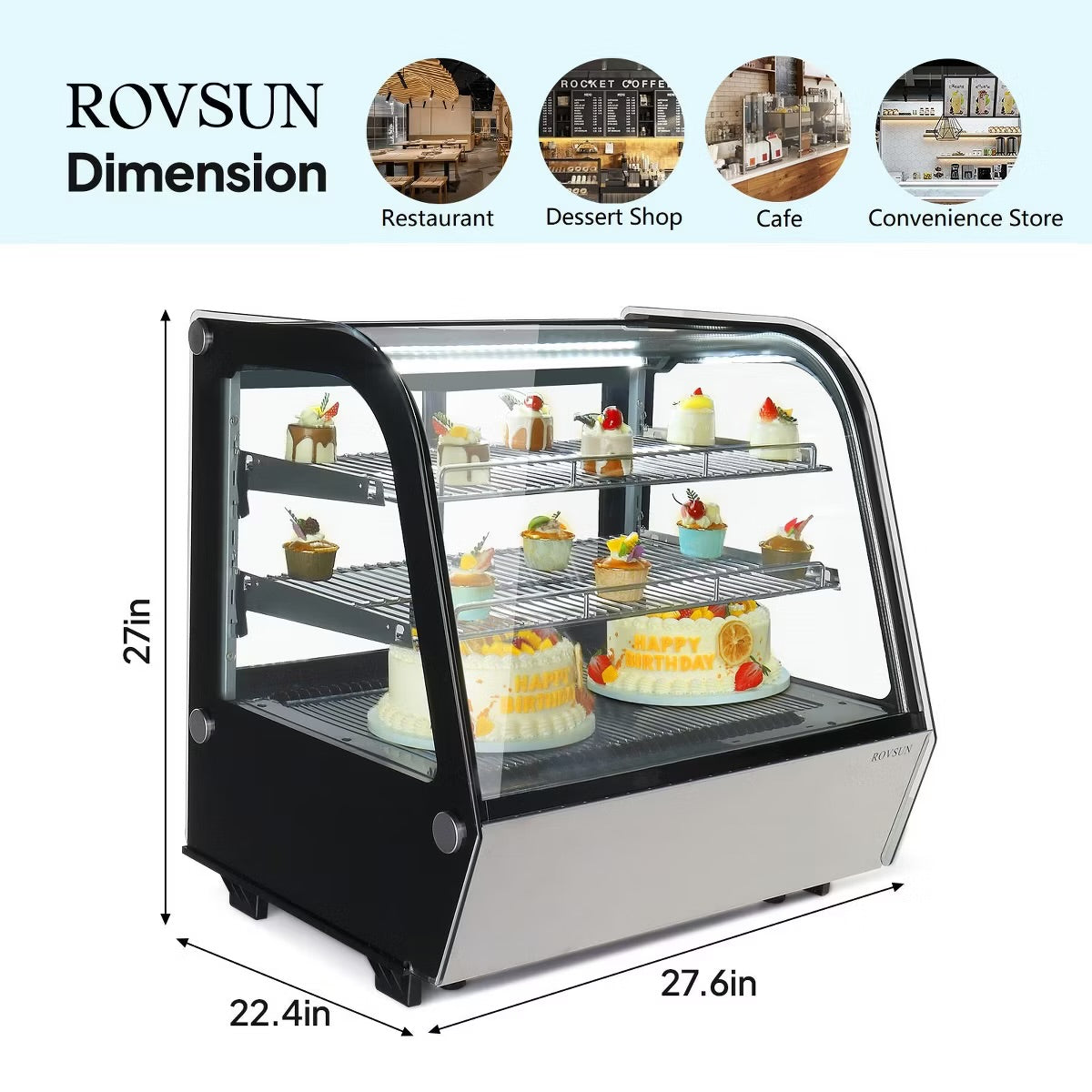 ROVSUN 4.2 Cu.Ft Refrigerator Display Case ETL Certified, Commercial Countertop Refrigerated Display with LED Air-cooling Auto Defrost Sliding Doors