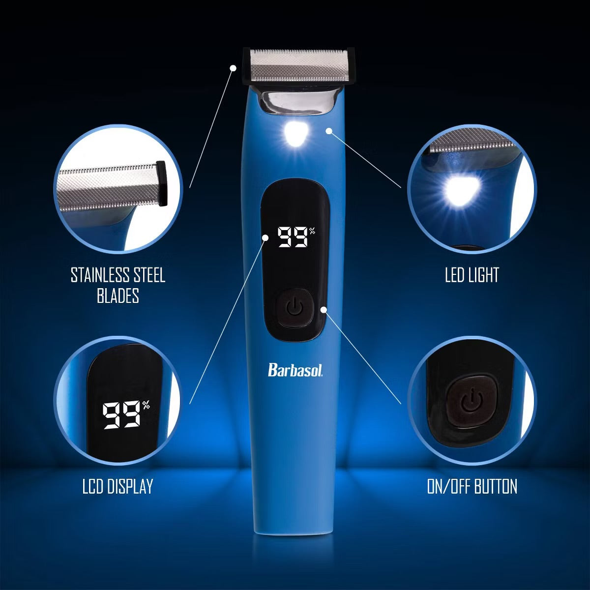 Barbasol LCD Display Rechargeable Face and Body Single Blade with Built-In Light Trimmer
