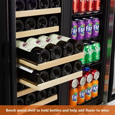 30 inch Wine and Beverage Refrigerator, 96 Cans&33 Bottle - Dual Zone Built-in or Freestanding Fridge