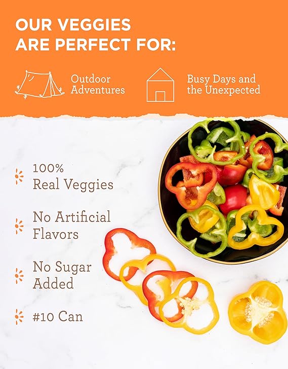 READYWISE - Simple Kitchen, Freeze-Dried Bell Peppers, 153 SERVINGS, MRE, Gluten Free, Bell Peppers, Green and, Red Bell Pepper, Canned Vegetables, Freeze Dried Food, Camping, Survival Food, 10 Can