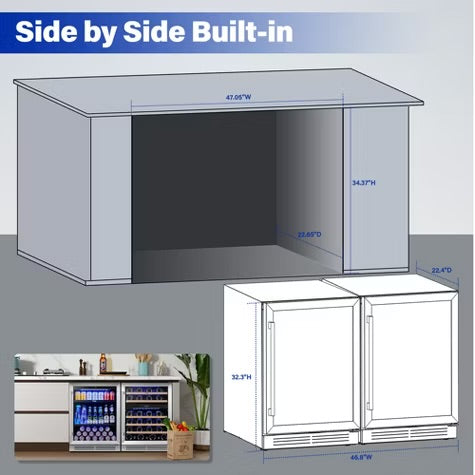 Yeego 48-Inch Wide Dual Zone 2-Pack 92 Bottle Built-In Wine Cooler Refrigerator