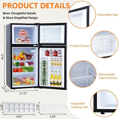 4.5 Cu.Ft Mini Fridge with Freezer โ Double-Door Compact Refrigerator w/ 5-Temp Adjustable Thermostat