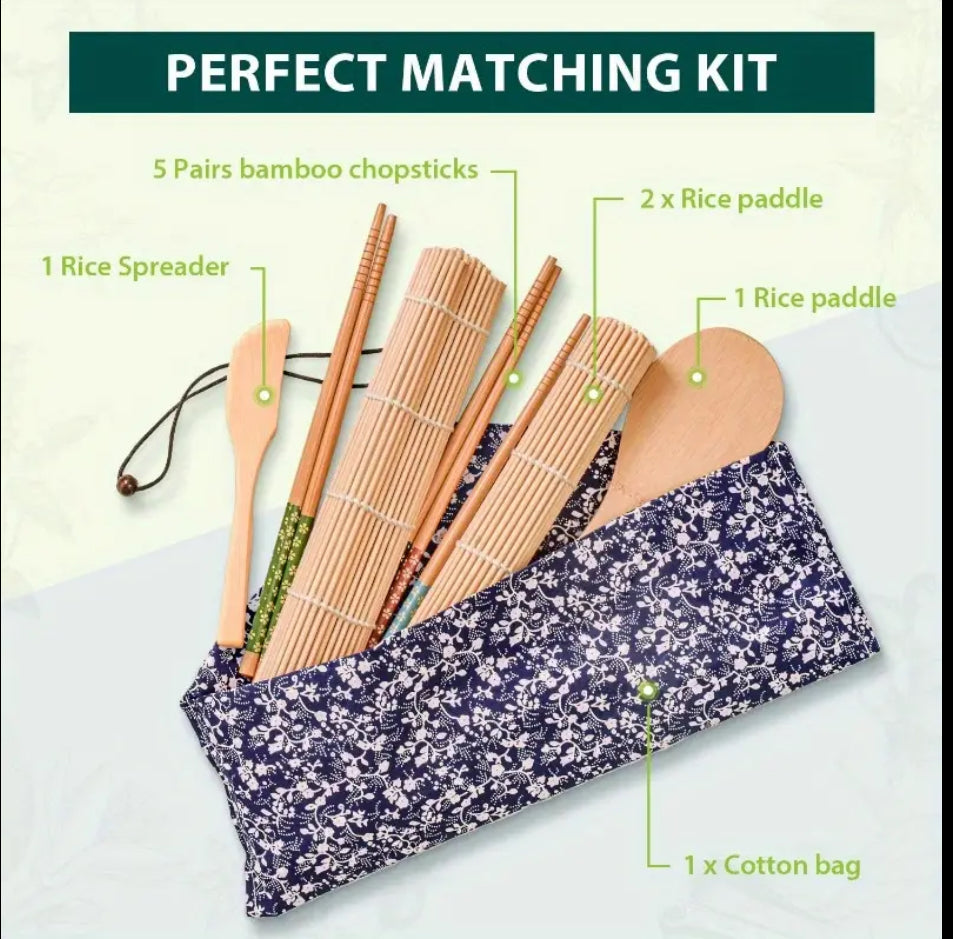 Soeos Beginner Sushi Making Kit, Sushi Making Kit for Beginners with 2 Sushi Rolling Mats, 5 Pairs Chopsticks, 1 Paddle, 1 Spreader, 1 Bag, Sushi Making Kit Gift Set, Sushi Maker Kit