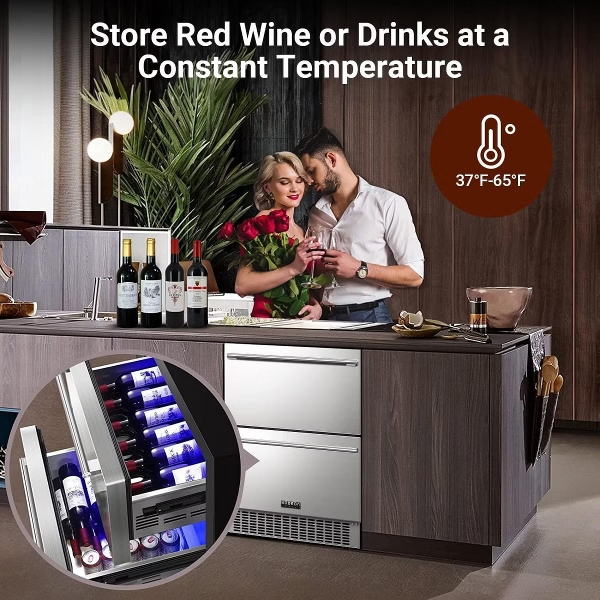 24-inch fridge,149 Cans,Stainless Steel Door,LED light,Adjustable shelves,Quiet Compressor,Double Drawer Cooler,Air Defrost System