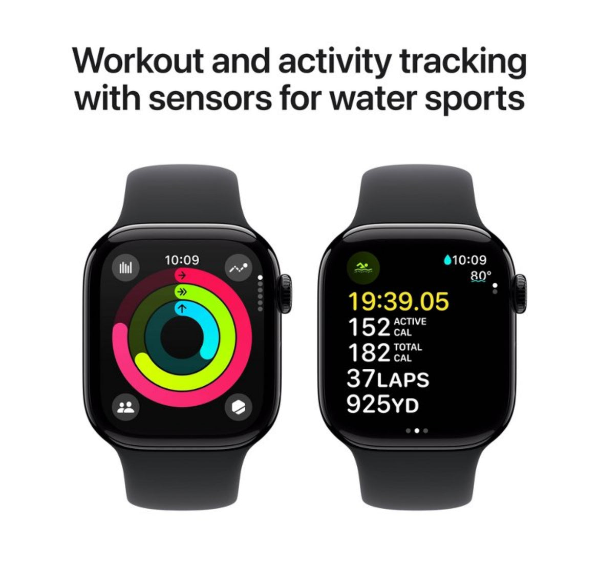Apple Watch Series 10 GPS 42mm jet Black Aluminum Case with Black Sport Band - S/M