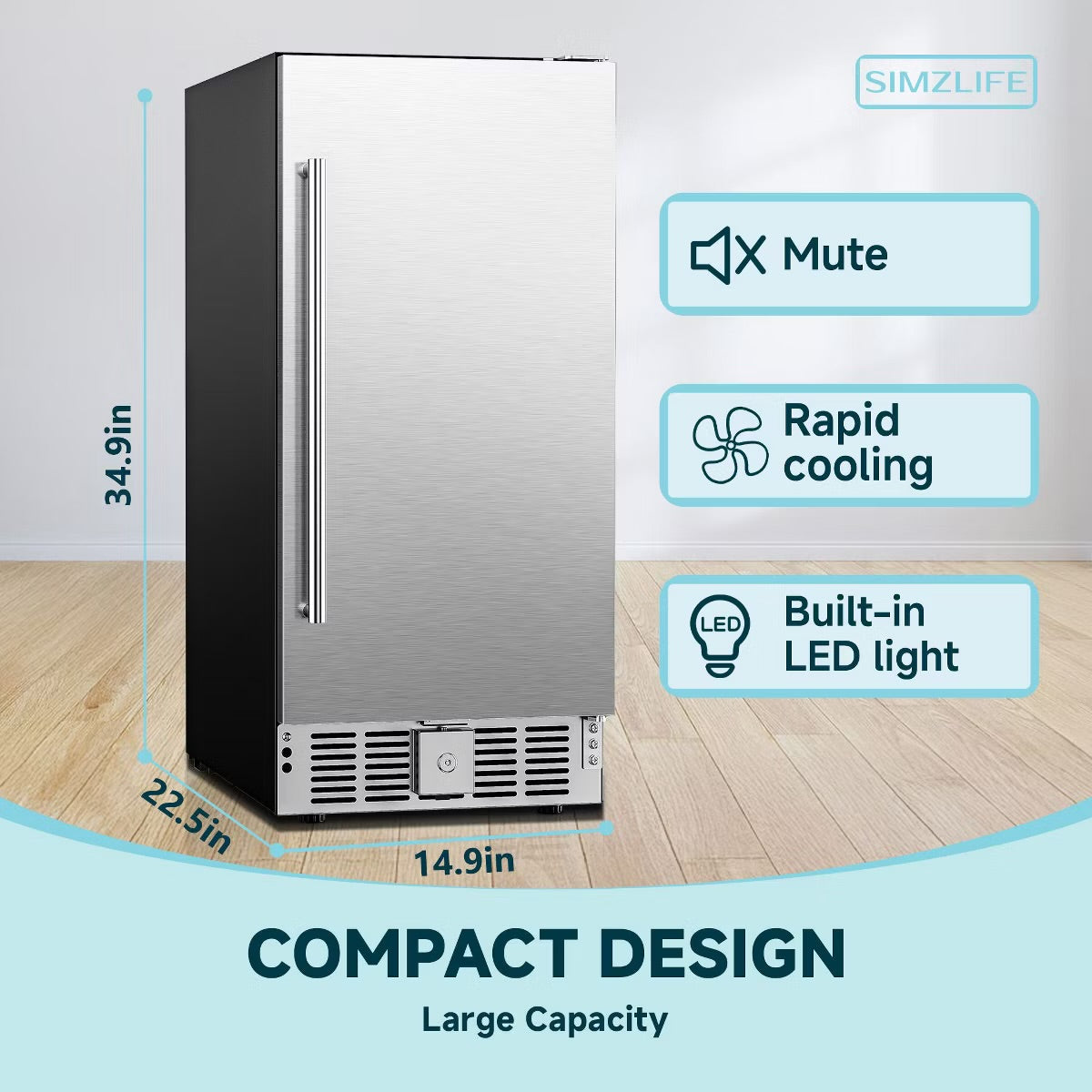Simzlife 127 Cans Beverage Refrigerator, Beverage Cooler with Stainless Steel Door, Built-in and Undercounter Fridge with LED light, Silver